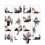 Une famille prenant la pose lors du shooting photo dans la boite, réalisé par le studio Bérengère, photographe professionnelle dans les Yvelines.